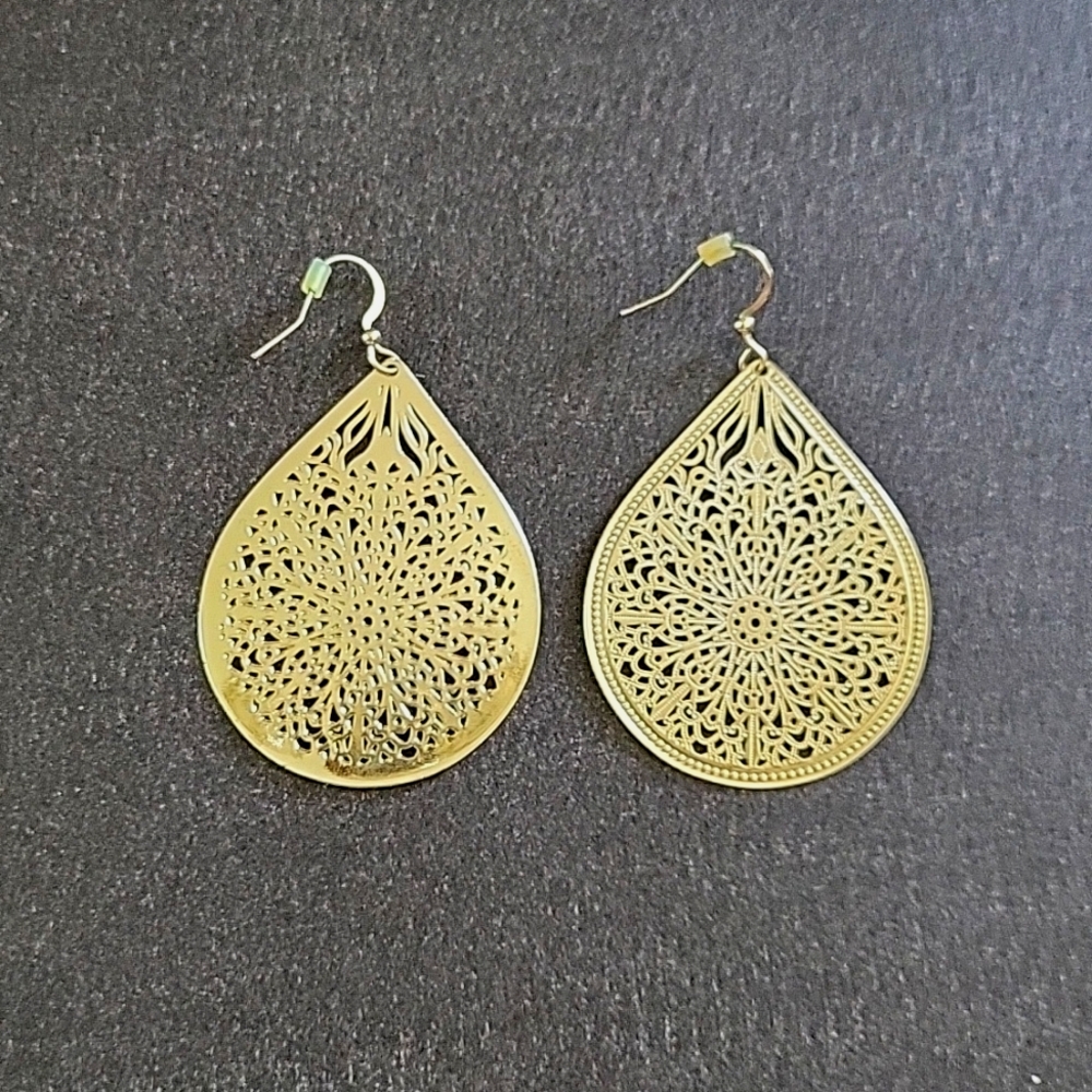 Charming Charlie Lace Cut Teardrop Gold Earrings